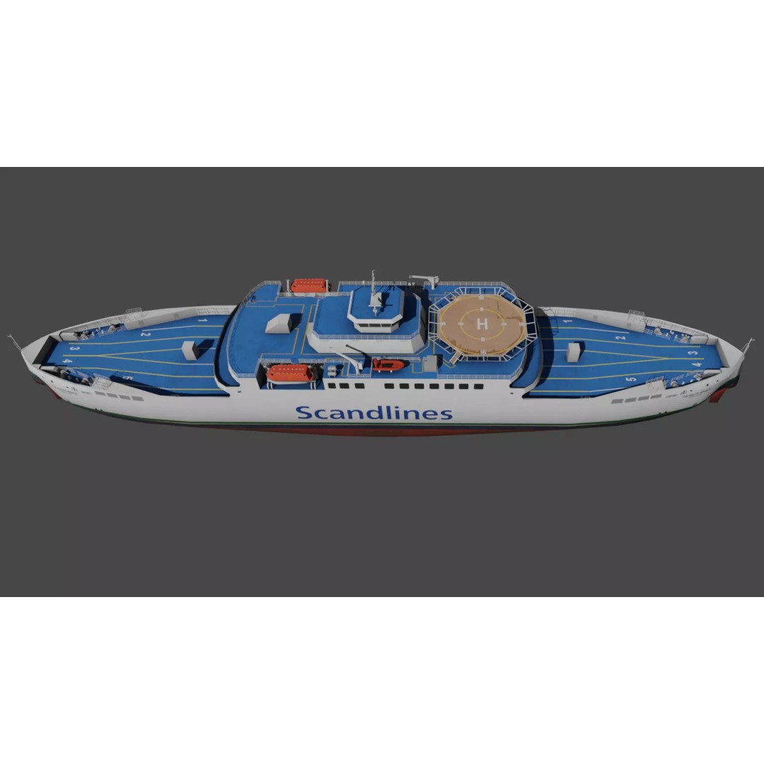 Hybrid Diesel Electric Ropax Ferry 3D Model – Low Poly PBR Asset, FBX - View 6