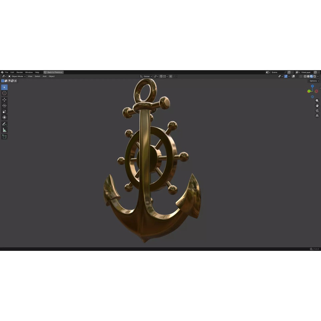 Gold Anchor 3D Model – Low Poly PBR Game Asset, FBX, OBJ - View 10
