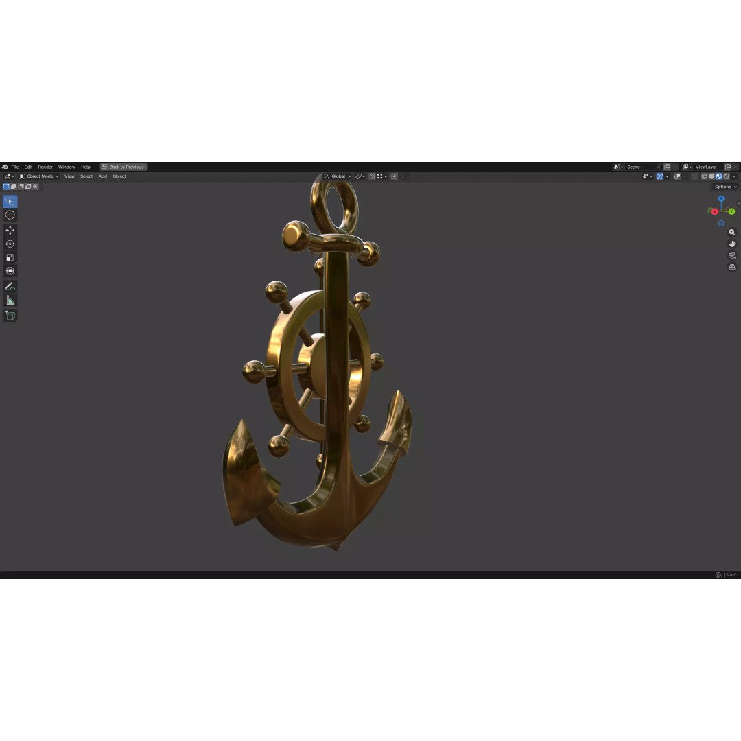 Gold Anchor 3D Model – Low Poly PBR Game Asset, FBX, OBJ - View 11