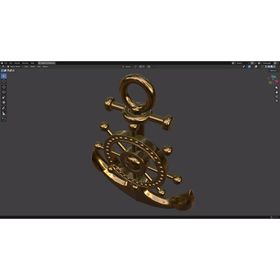 Gold Anchor 3D Model – Low Poly PBR Game Asset, FBX, OBJ - View 12