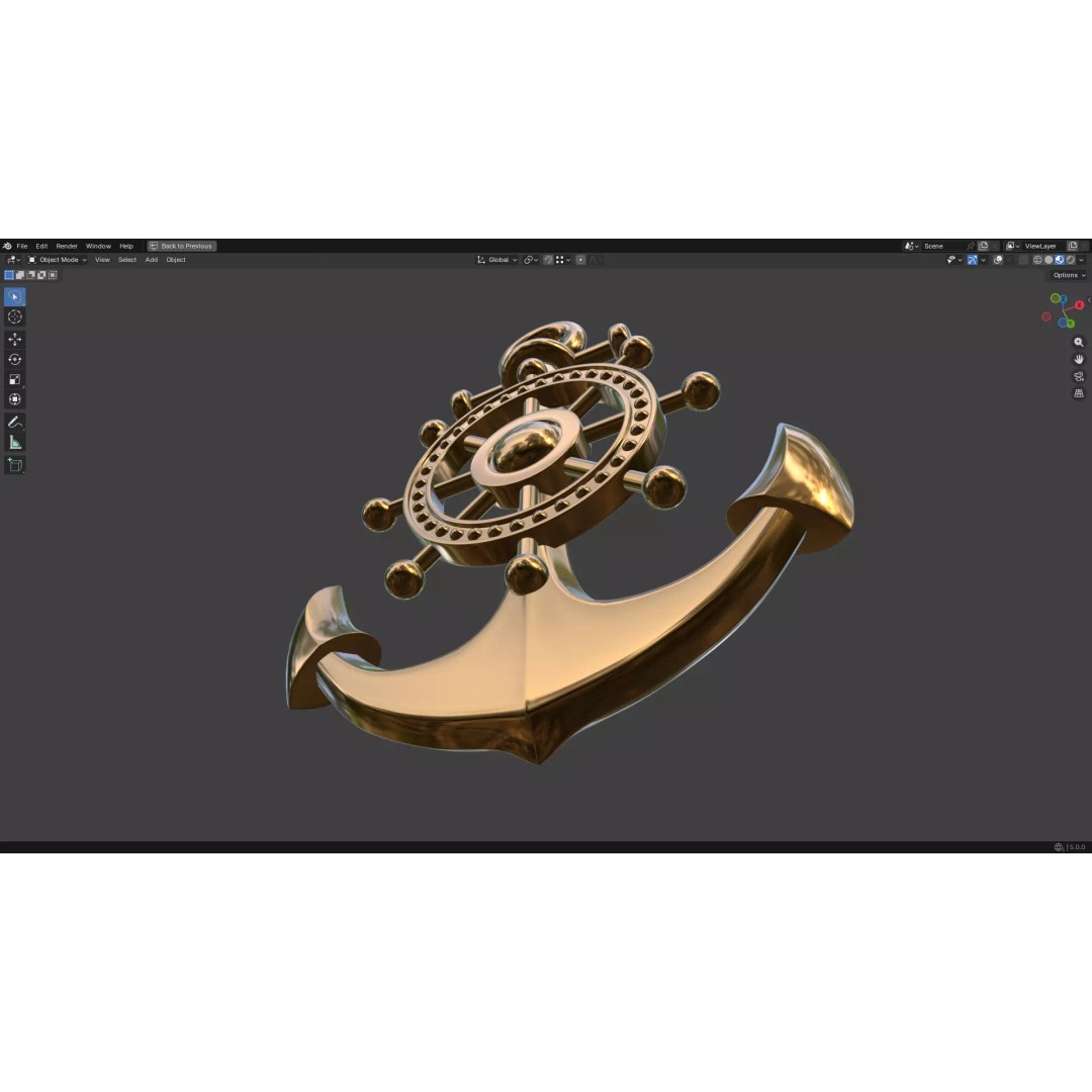 Gold Anchor 3D Model – Low Poly PBR Game Asset, FBX, OBJ - View 13