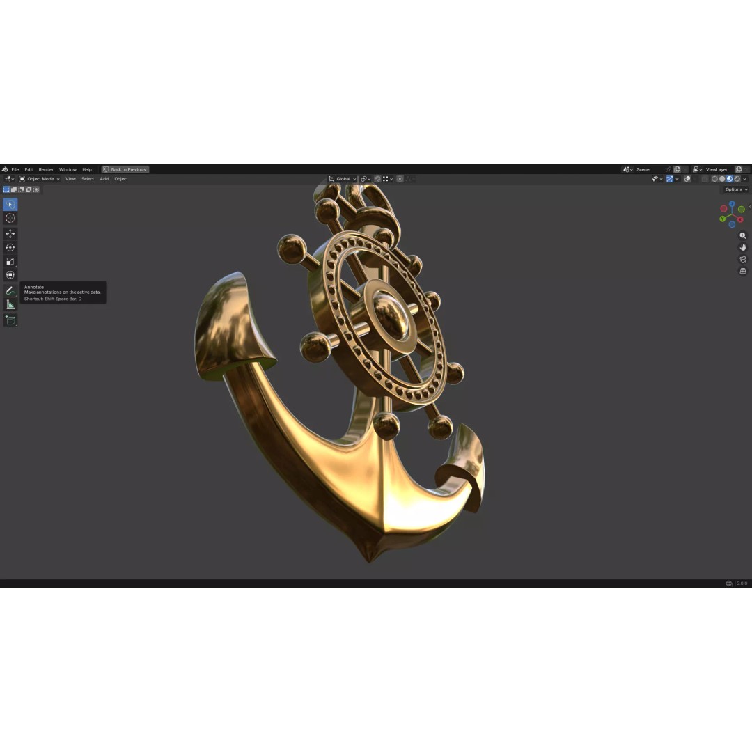 Gold Anchor 3D Model – Low Poly PBR Game Asset, FBX, OBJ - View 14
