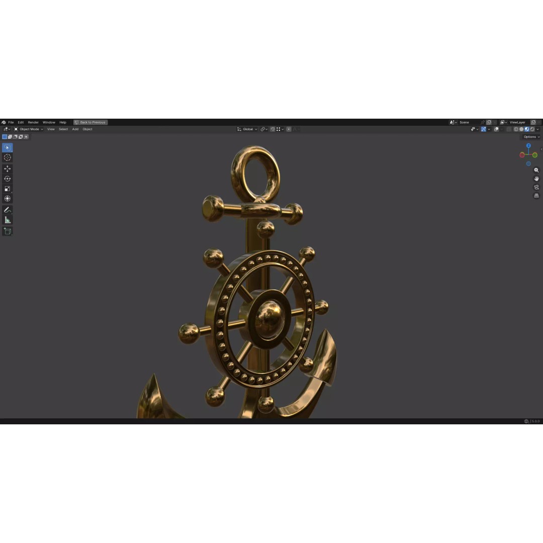 Gold Anchor 3D Model – Low Poly PBR Game Asset, FBX, OBJ - View 15