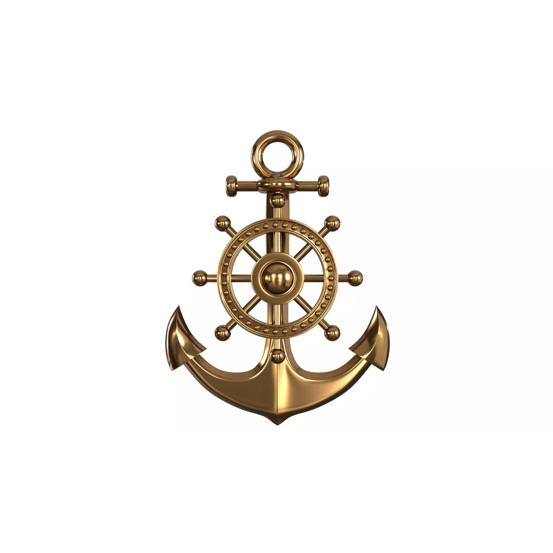 Gold Anchor 3D Model – Low Poly PBR Game Asset, FBX, OBJ - View 2