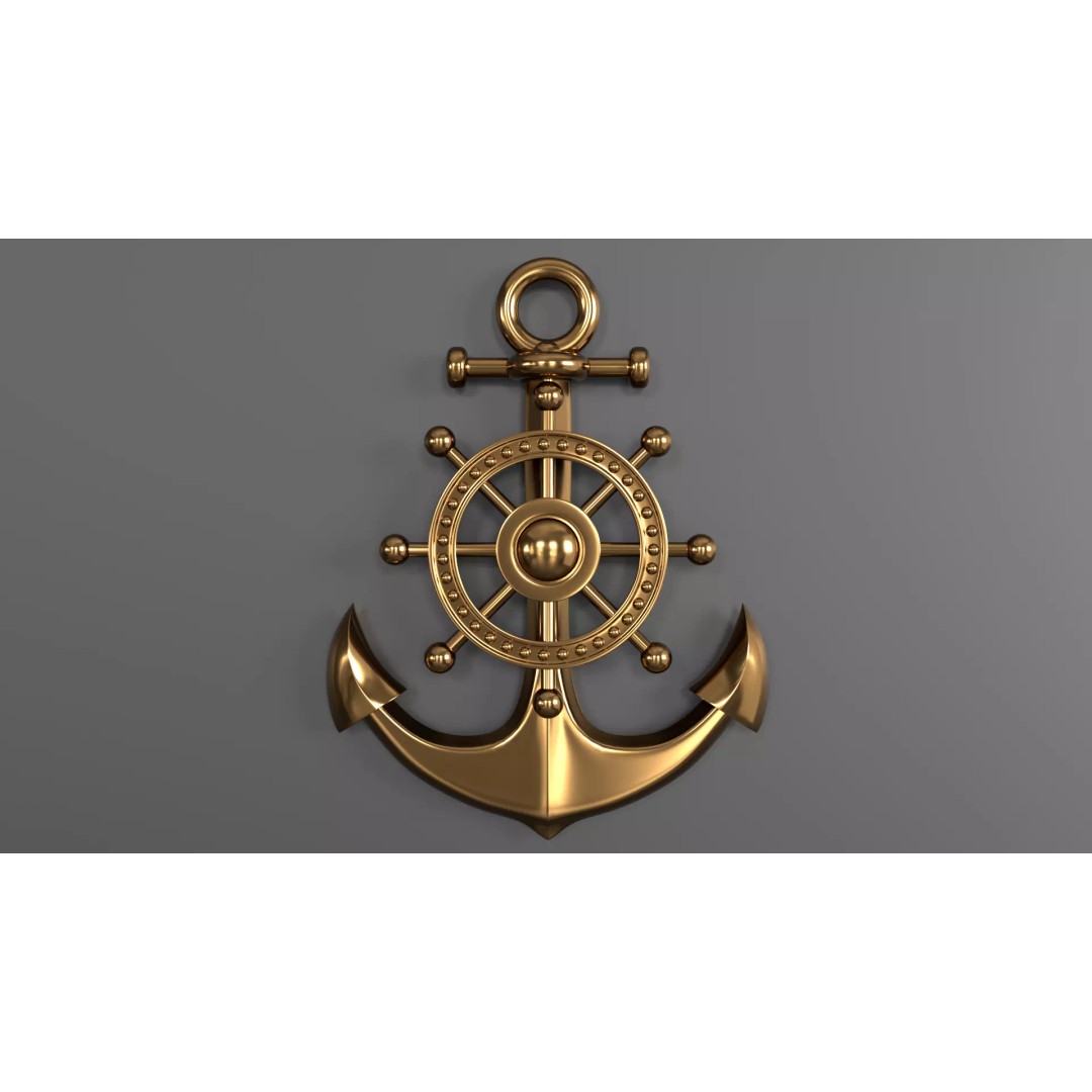 Gold Anchor 3D Model – Low Poly PBR Game Asset, FBX, OBJ - View 3