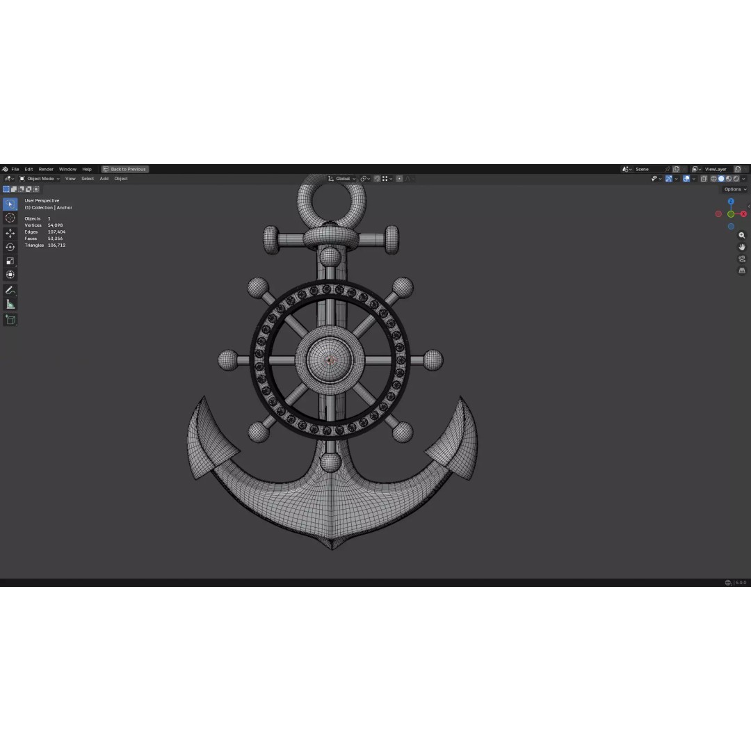 Gold Anchor 3D Model – Low Poly PBR Game Asset, FBX, OBJ - View 30