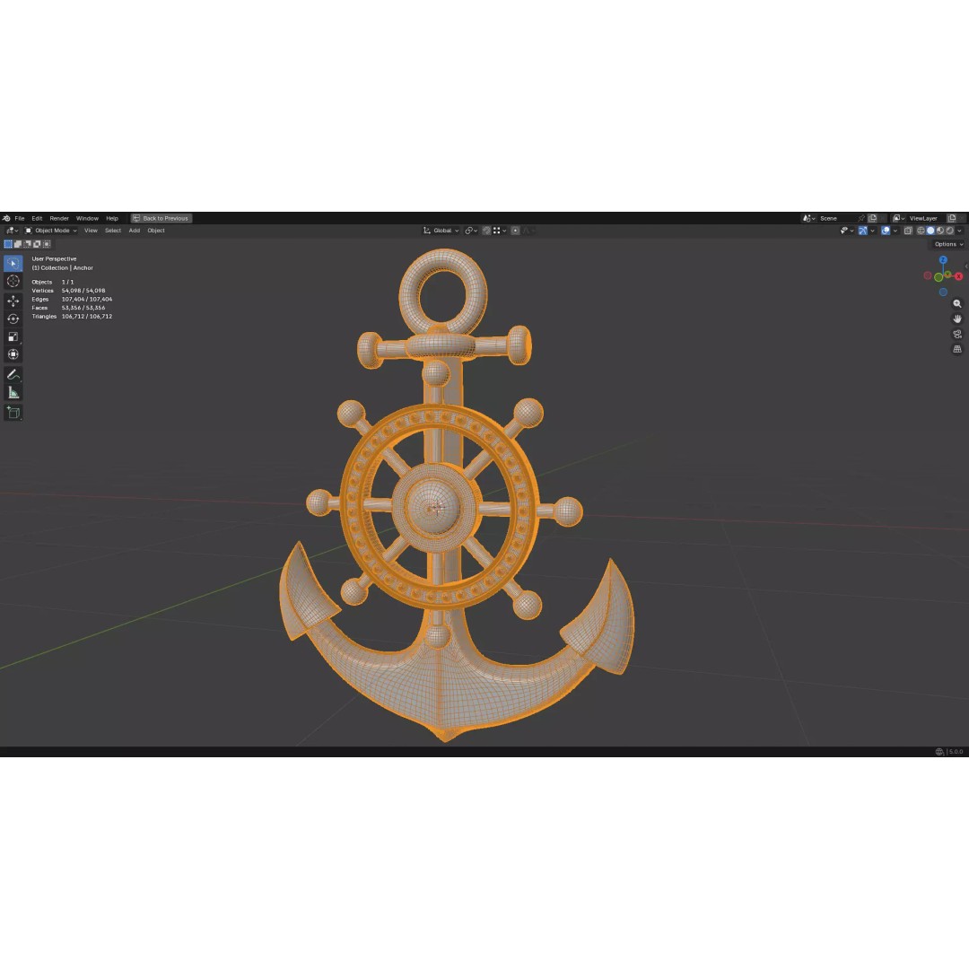 Gold Anchor 3D Model – Low Poly PBR Game Asset, FBX, OBJ - View 34