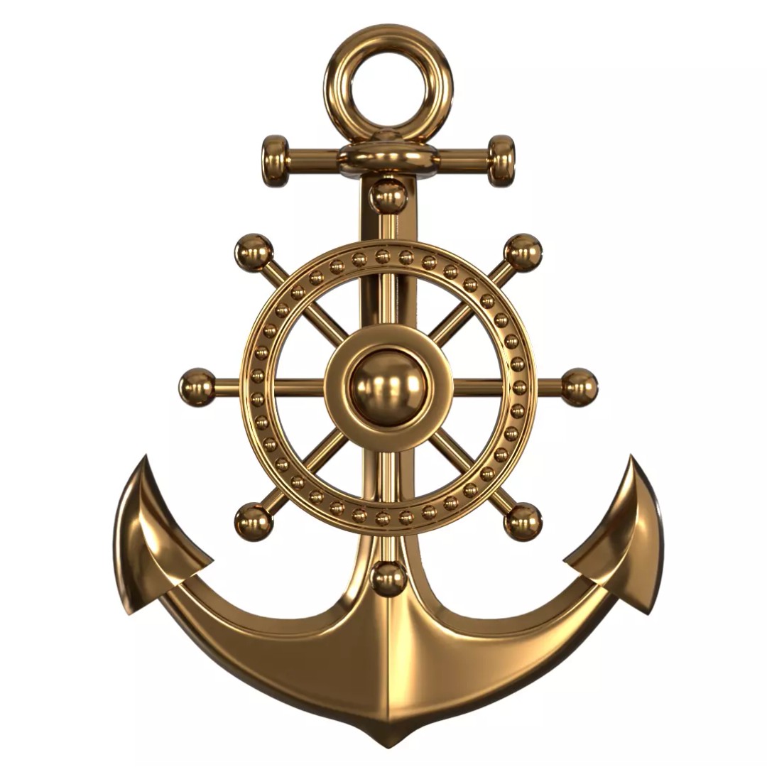 Gold Anchor 3D Model – Low Poly PBR Game Asset, FBX, OBJ - View 6