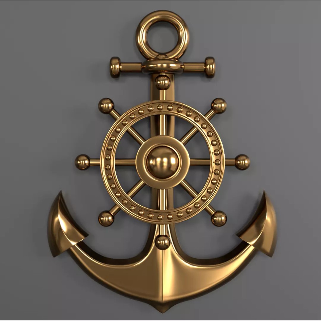 Gold Anchor 3D Model – Low Poly PBR Game Asset, FBX, OBJ - View 7