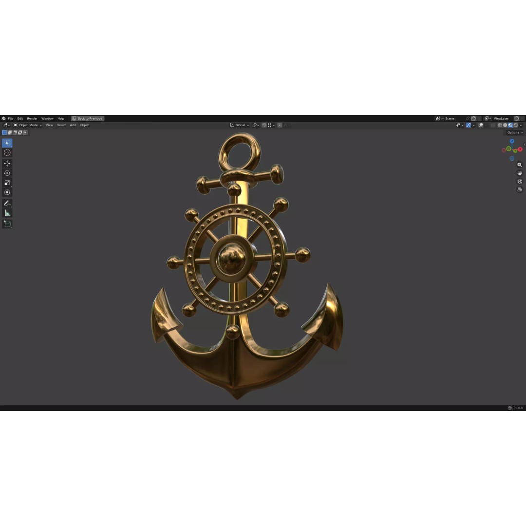 Gold Anchor 3D Model – Low Poly PBR Game Asset, FBX, OBJ - View 8
