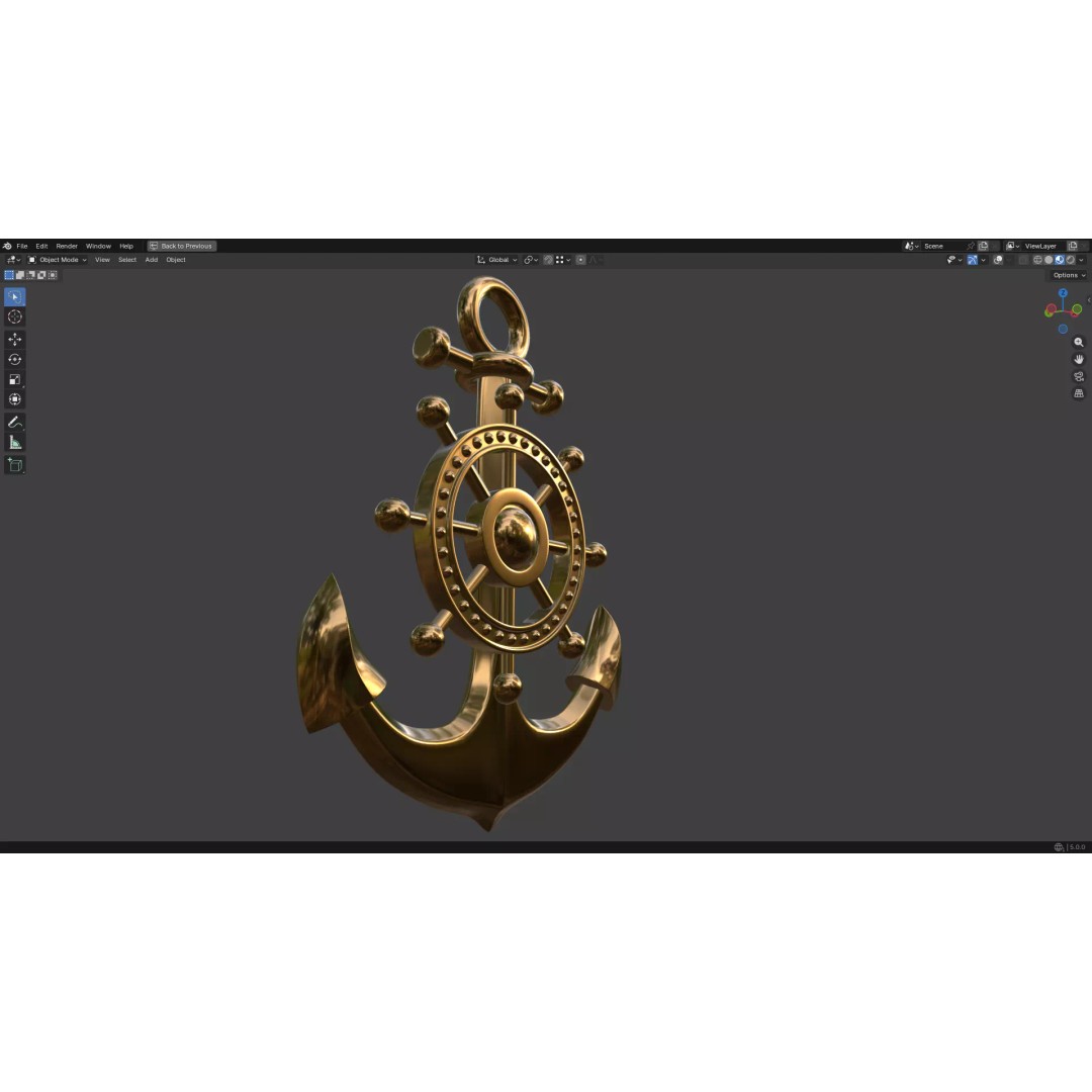 Gold Anchor 3D Model – Low Poly PBR Game Asset, FBX, OBJ - View 9