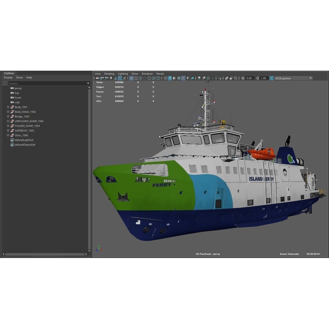 Ro-Pax Ferry 3D Model – High Detail Passenger Vessel, FBX, Game Ready