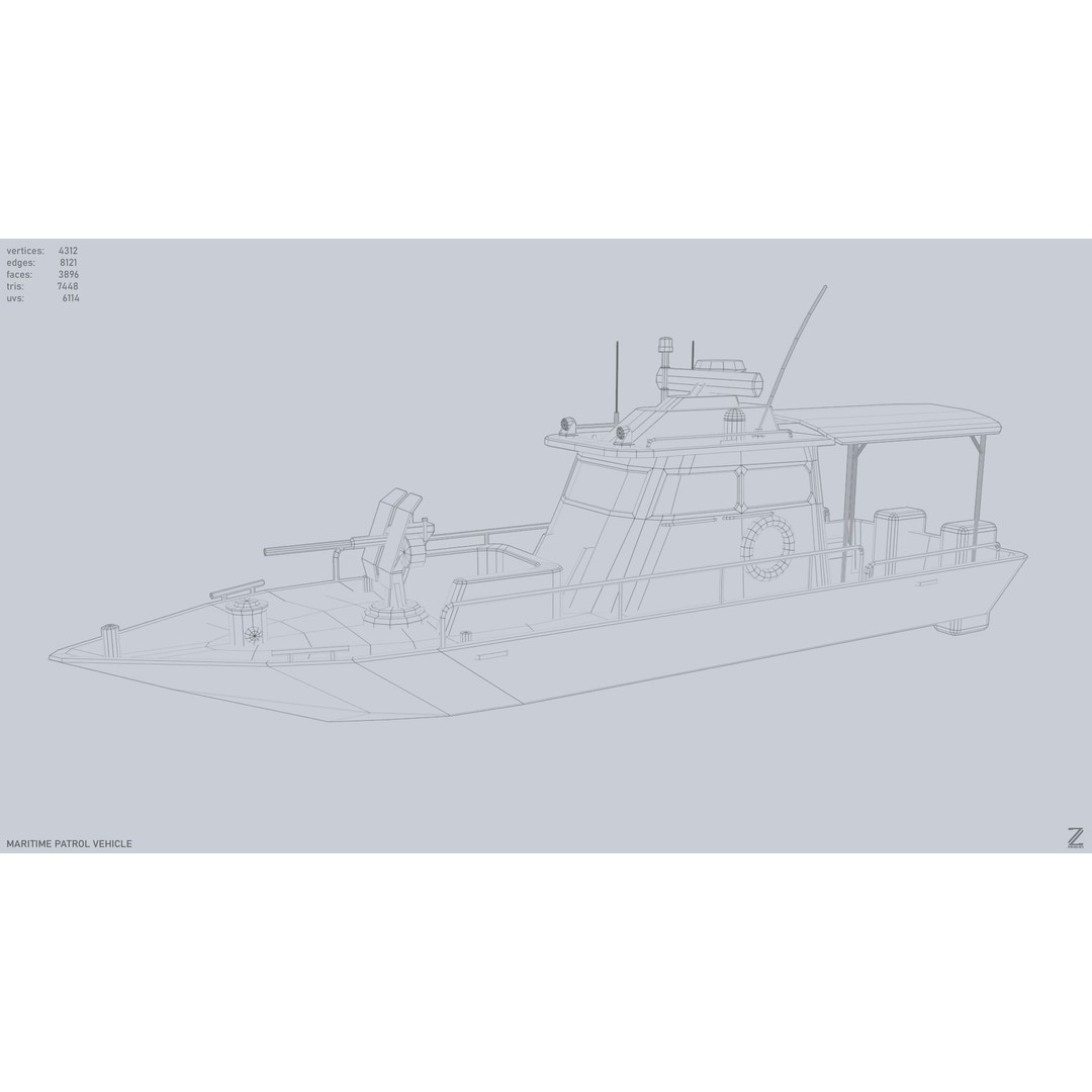 Maritime Patrol Vehicle 3D Model – Low Poly Game Asset, FBX, OBJ - View 10