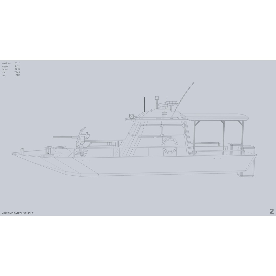 Maritime Patrol Vehicle 3D Model – Low Poly Game Asset, FBX, OBJ - View 11