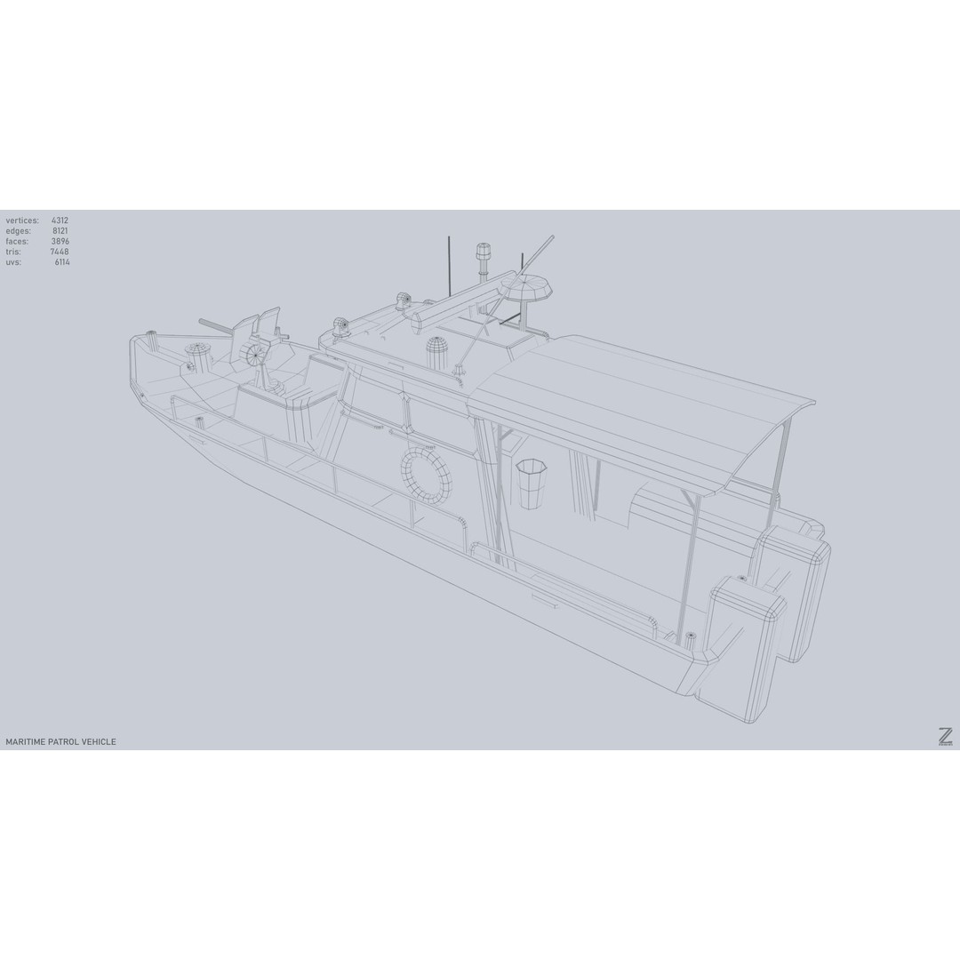 Maritime Patrol Vehicle 3D Model – Low Poly Game Asset, FBX, OBJ - View 12