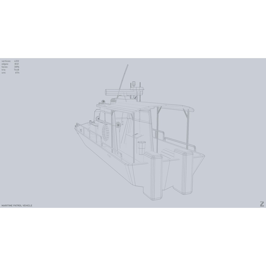 Maritime Patrol Vehicle 3D Model – Low Poly Game Asset, FBX, OBJ - View 13