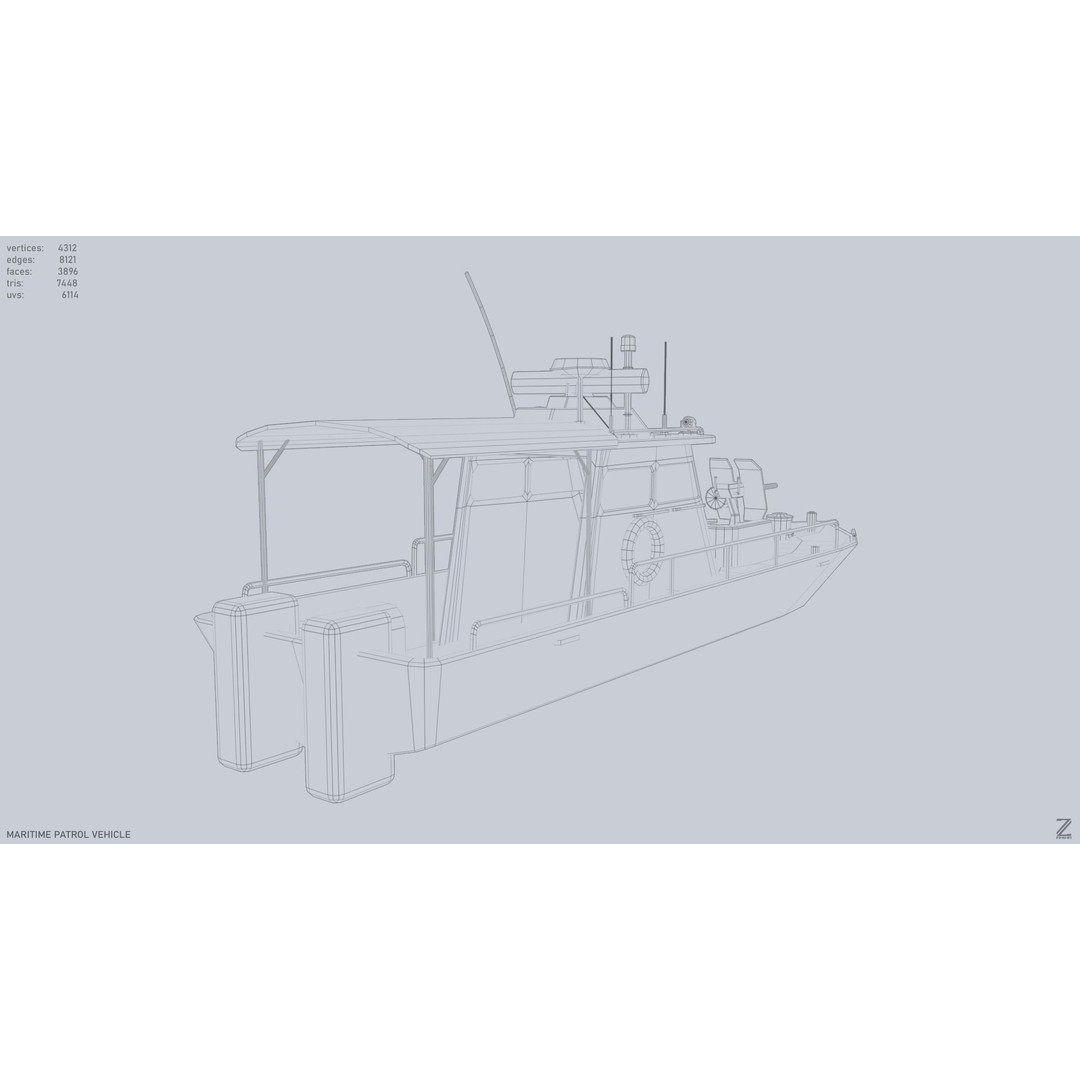 Maritime Patrol Vehicle 3D Model – Low Poly Game Asset, FBX, OBJ - View 15