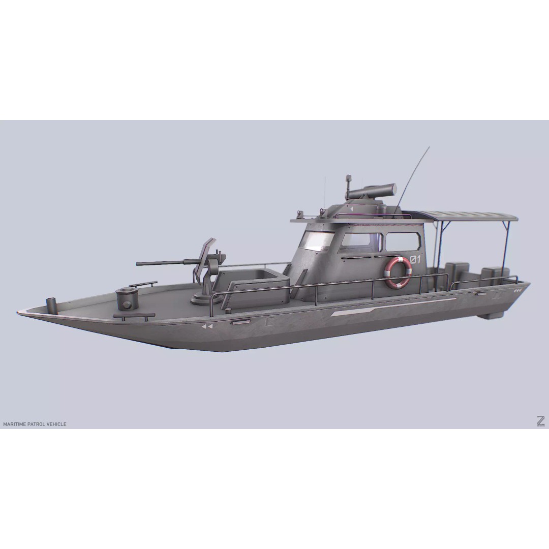 Maritime Patrol Vehicle 3D Model – Low Poly Game Asset, FBX, OBJ - View 2