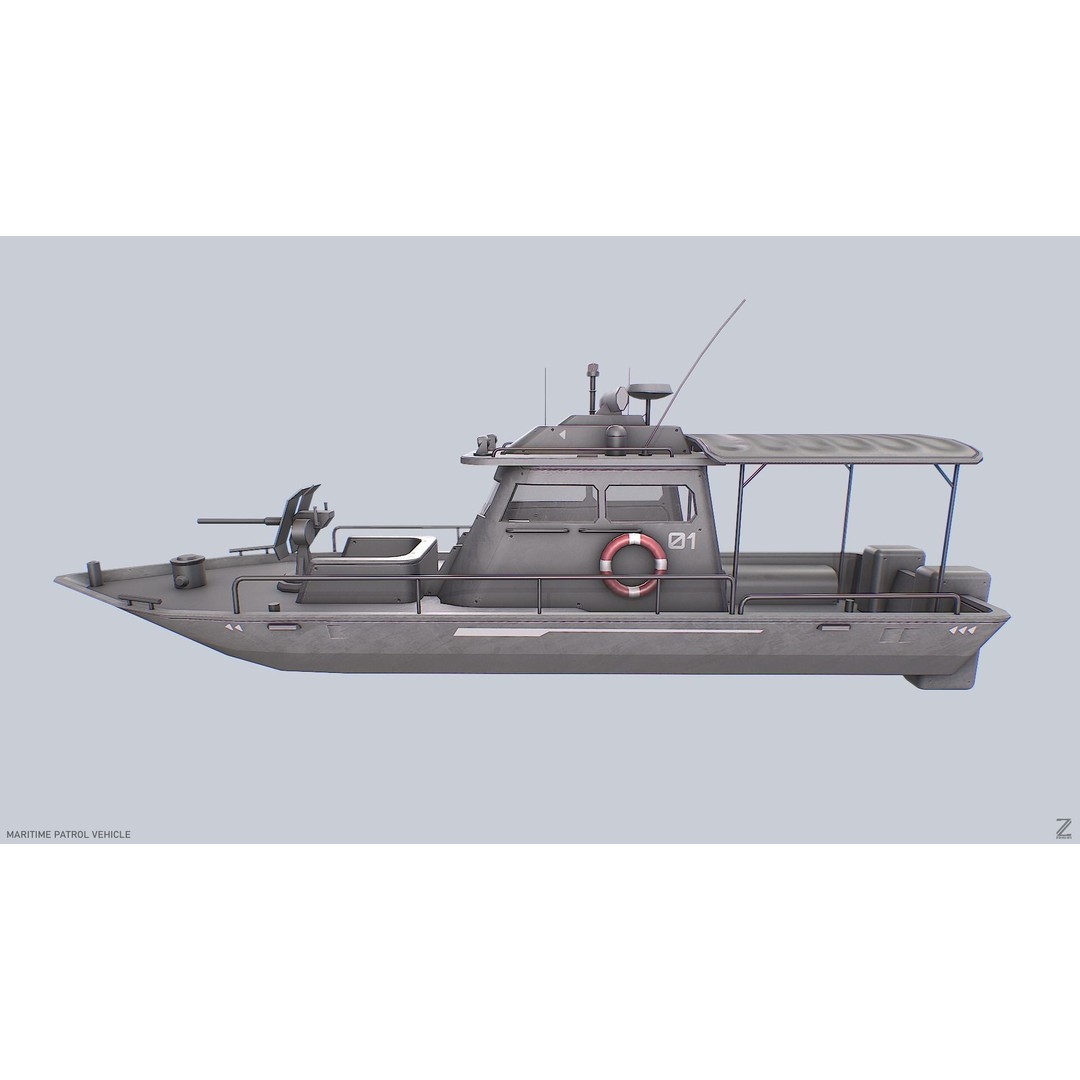 Maritime Patrol Vehicle 3D Model – Low Poly Game Asset, FBX, OBJ - View 3