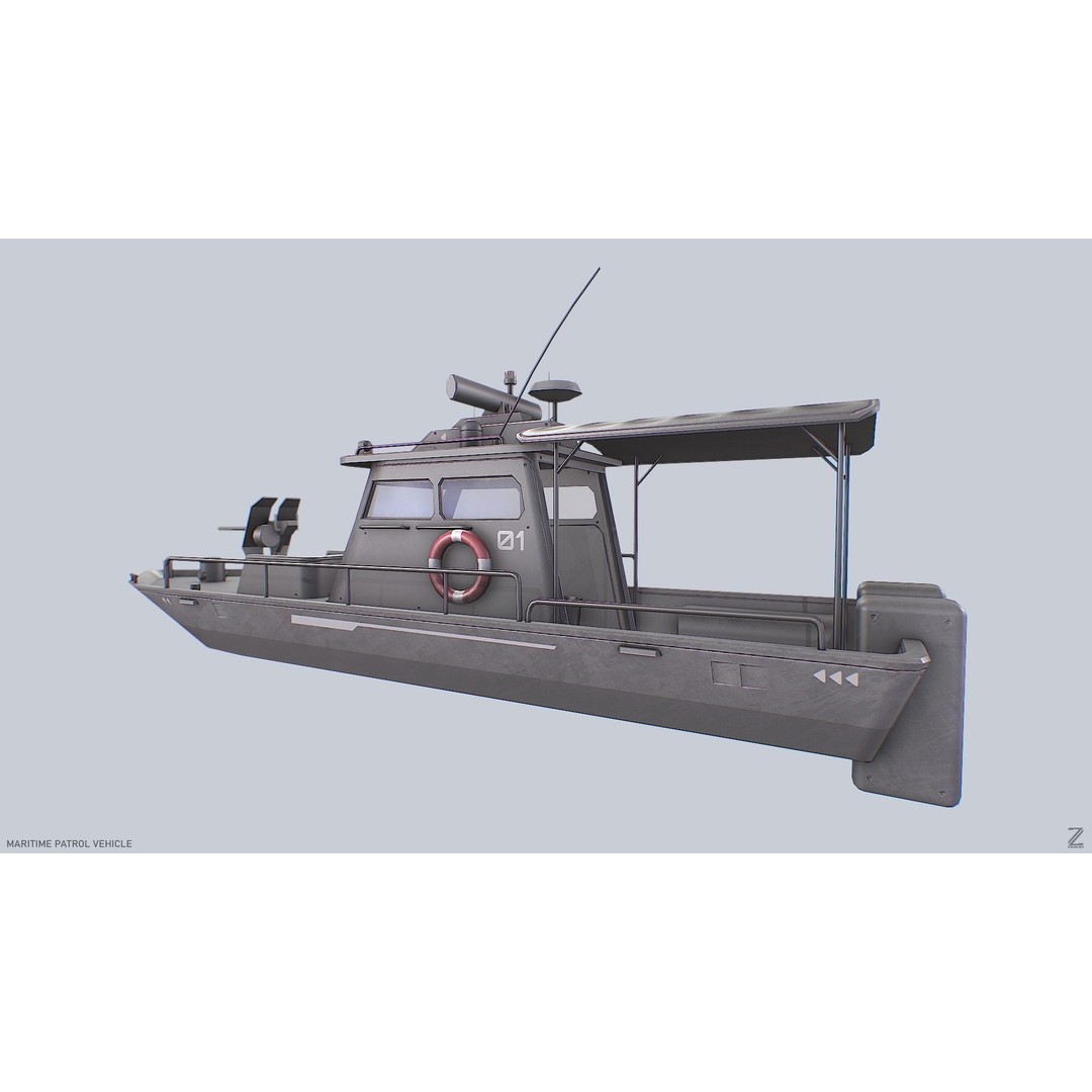 Maritime Patrol Vehicle 3D Model – Low Poly Game Asset, FBX, OBJ - View 5