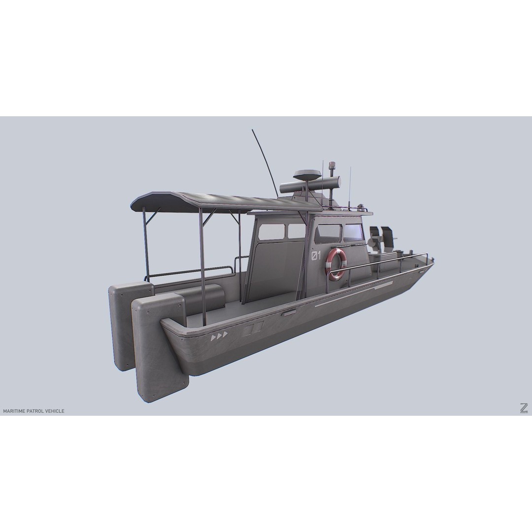 Maritime Patrol Vehicle 3D Model – Low Poly Game Asset, FBX, OBJ - View 7