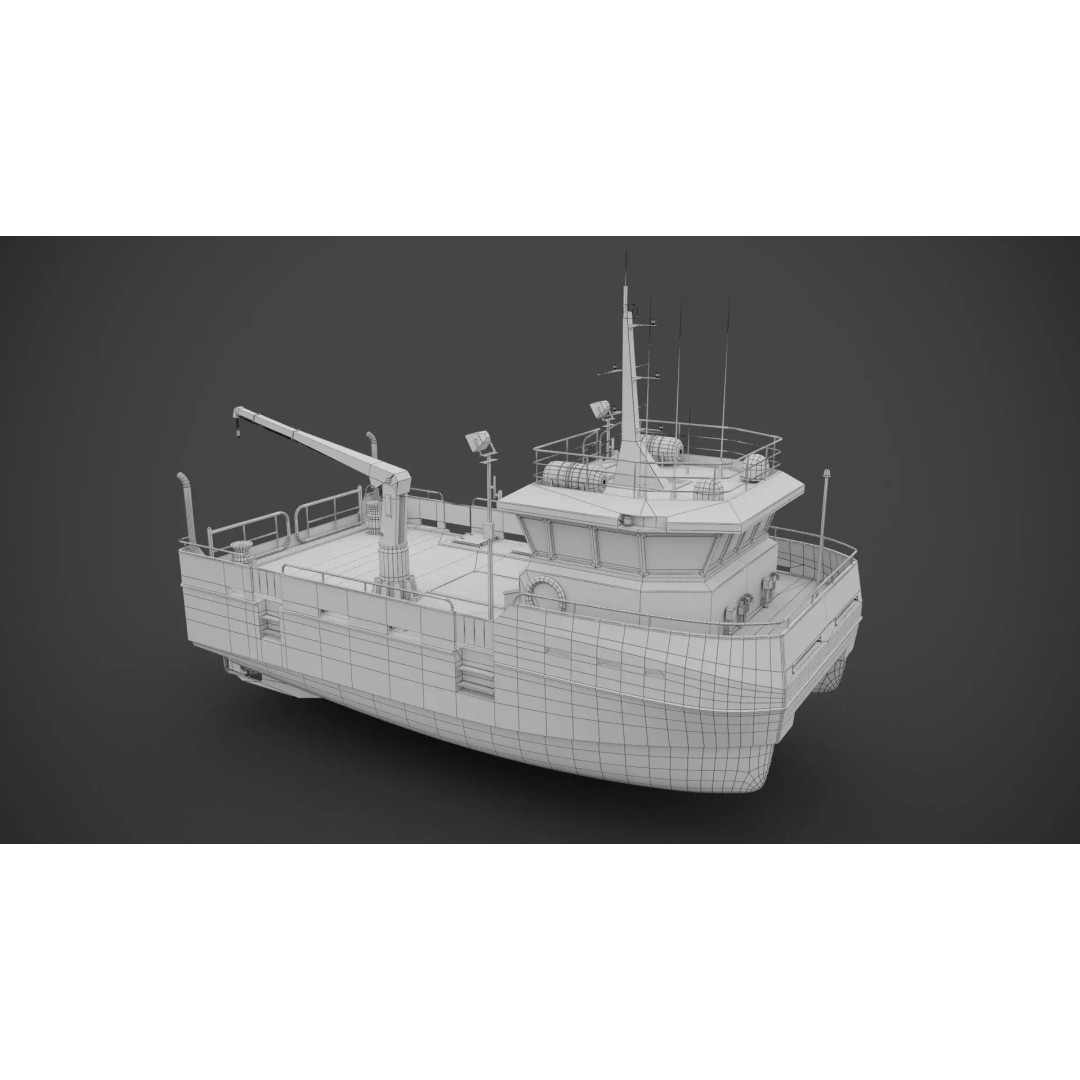Survey Boat 3D Model – Low Poly Industrial Watercraft with PBR Textures