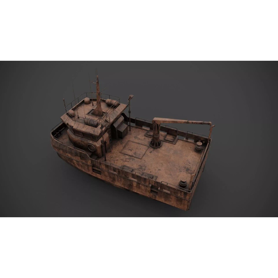Survey Boat 3D Model – Low Poly Industrial Watercraft with PBR Textures - View 10