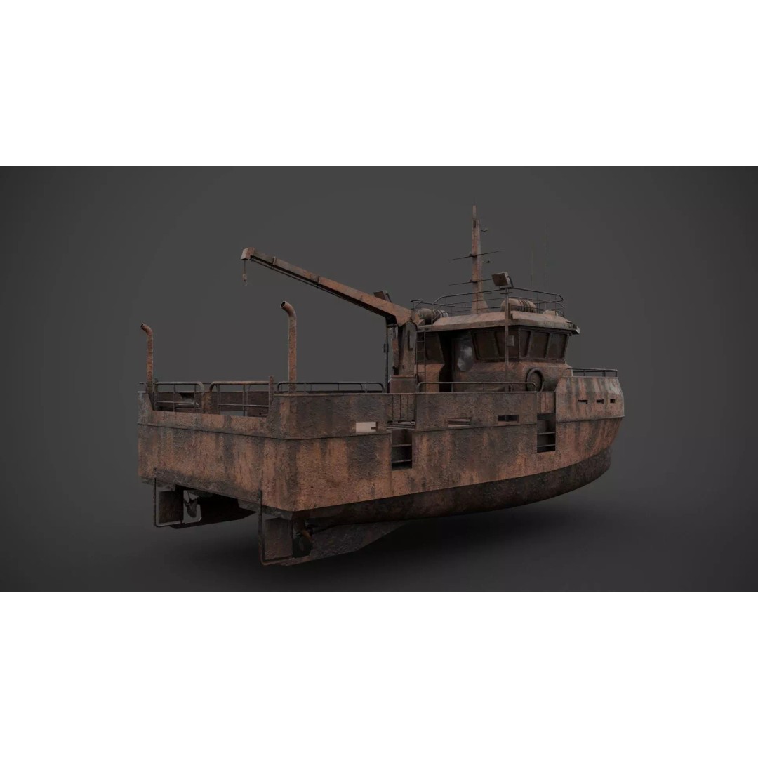 Survey Boat 3D Model – Low Poly Industrial Watercraft with PBR Textures - View 11