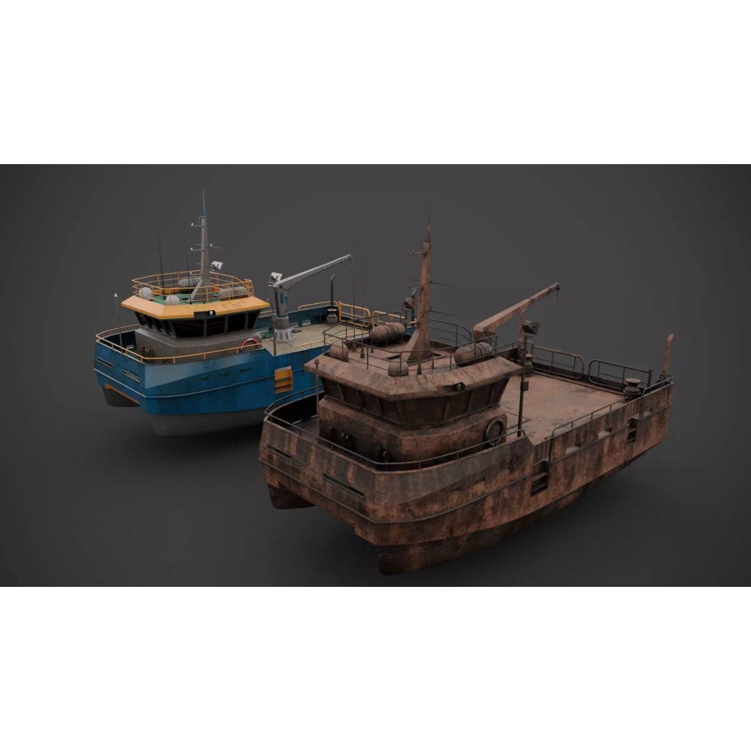 Survey Boat 3D Model – Low Poly Industrial Watercraft with PBR Textures - View 3