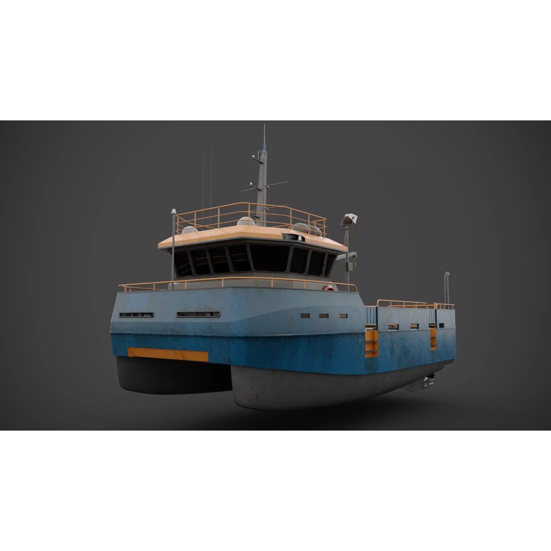 Survey Boat 3D Model – Low Poly Industrial Watercraft with PBR Textures - View 5