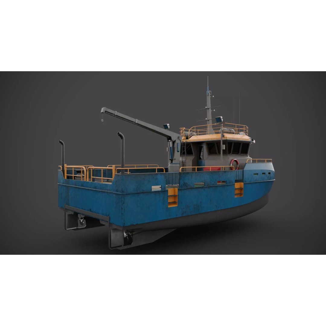 Survey Boat 3D Model – Low Poly Industrial Watercraft with PBR Textures - View 7