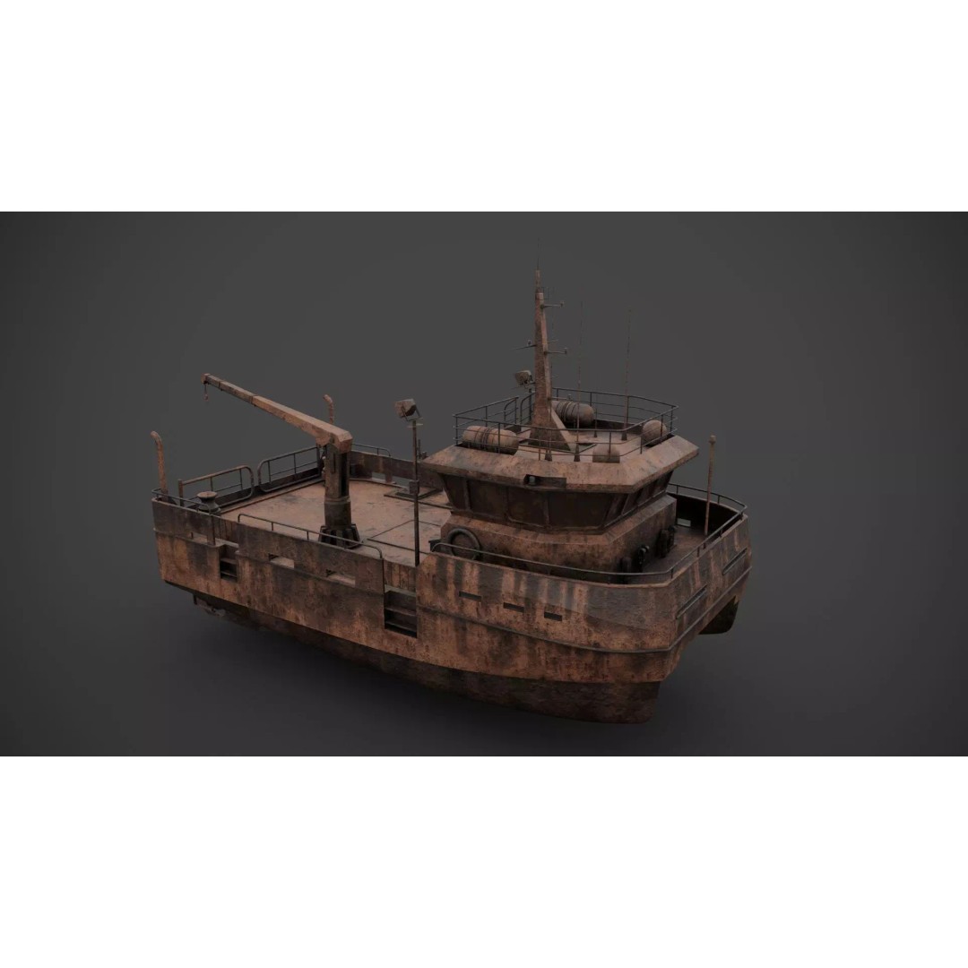 Survey Boat 3D Model – Low Poly Industrial Watercraft with PBR Textures - View 8