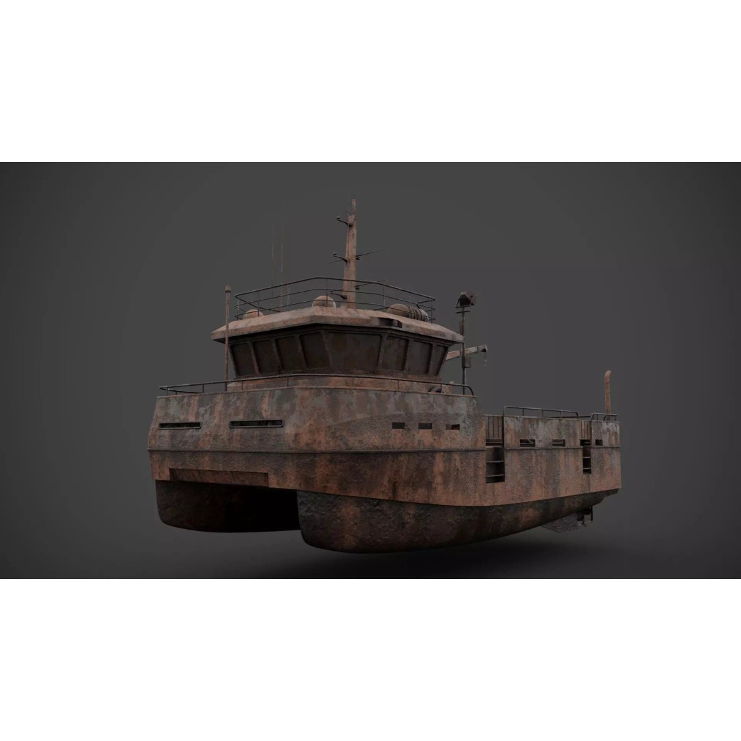 Survey Boat 3D Model – Low Poly Industrial Watercraft with PBR Textures - View 9