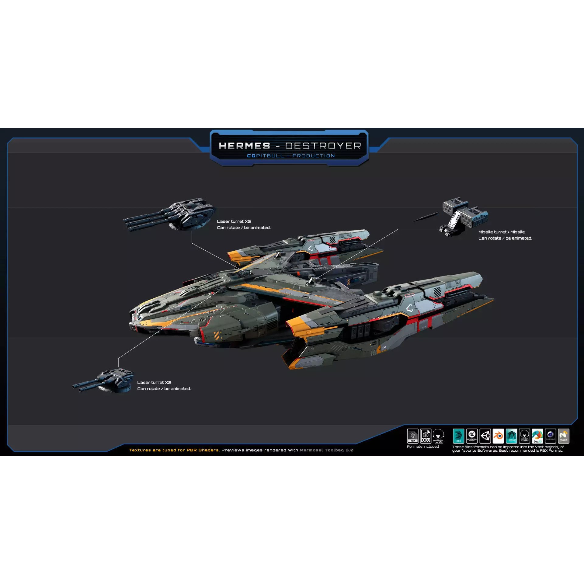 Starships Pack04 - Low-Poly Game-Ready 3D Model - View 4
