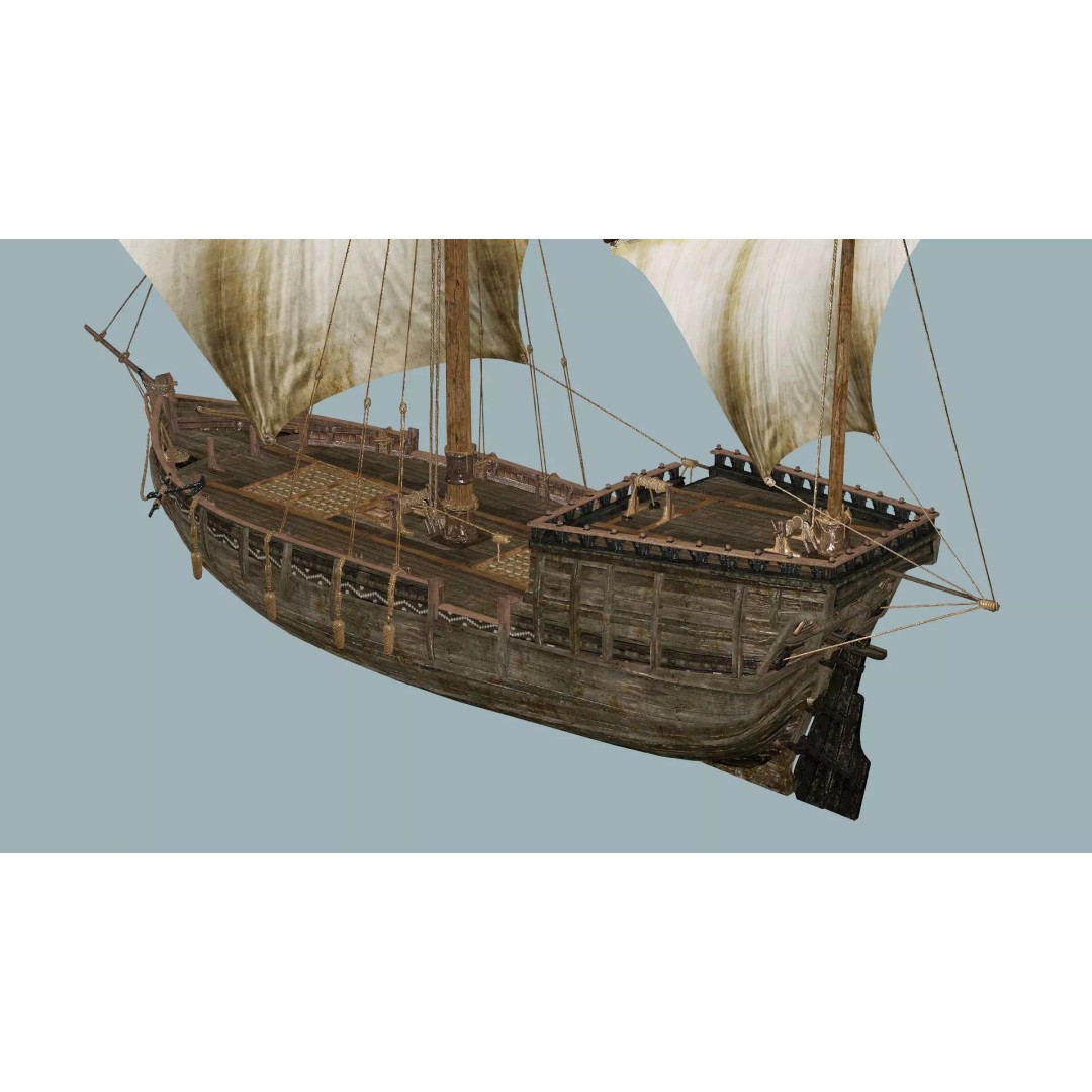 Galeon Ship X1 3D Model – Low Poly Game-Ready Asset, FBX, OBJ - View 10