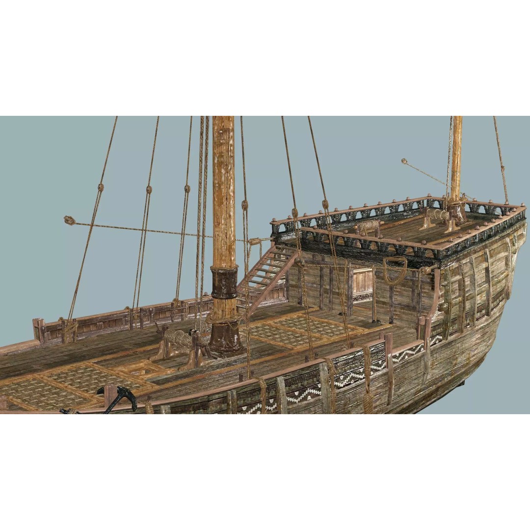 Galeon Ship X1 3D Model – Low Poly Game-Ready Asset, FBX, OBJ - View 12