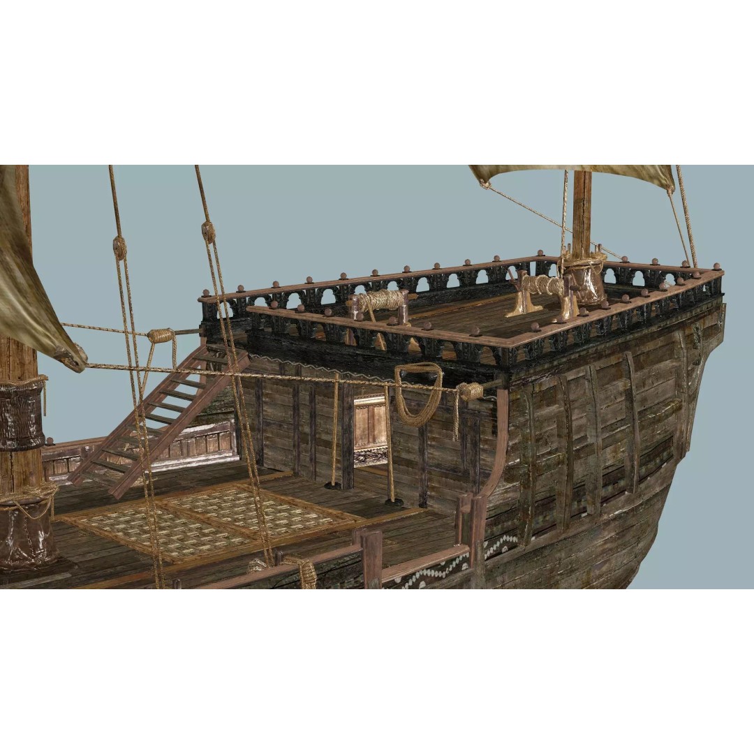 Galeon Ship X1 3D Model – Low Poly Game-Ready Asset, FBX, OBJ - View 17