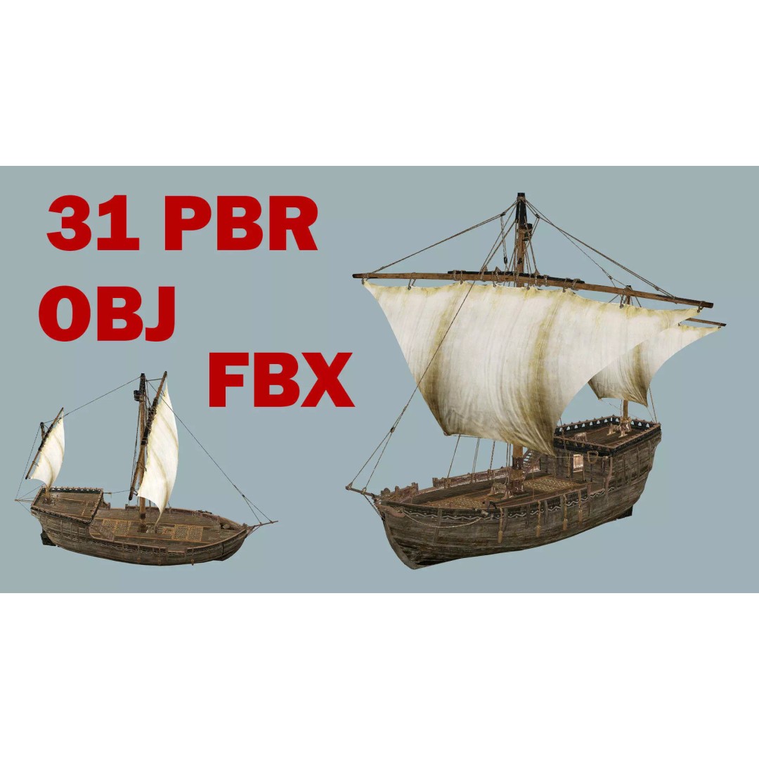Galeon Ship X1 3D Model – Low Poly Game-Ready Asset, FBX, OBJ - View 2
