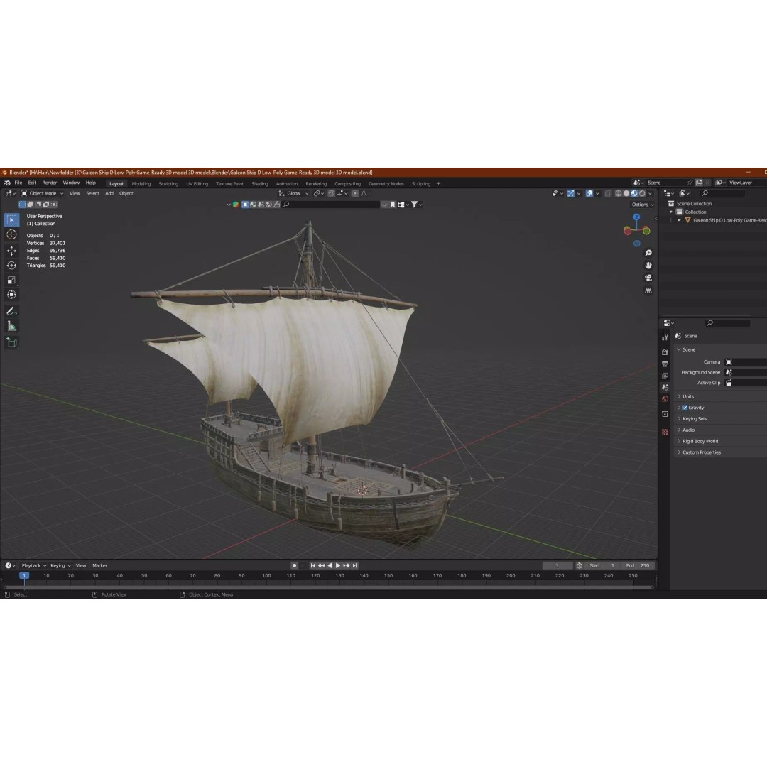Galeon Ship X1 3D Model – Low Poly Game-Ready Asset, FBX, OBJ - View 20