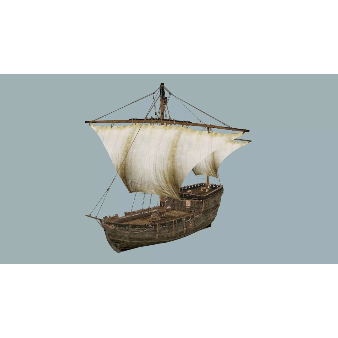 Galeon Ship X1 3D Model – Low Poly Game-Ready Asset, FBX, OBJ - View 5