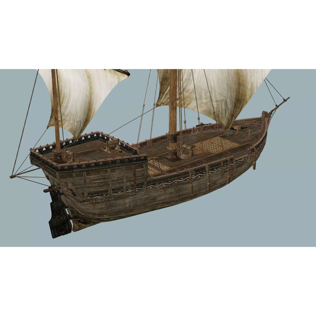 Galeon Ship X1 3D Model – Low Poly Game-Ready Asset, FBX, OBJ - View 9