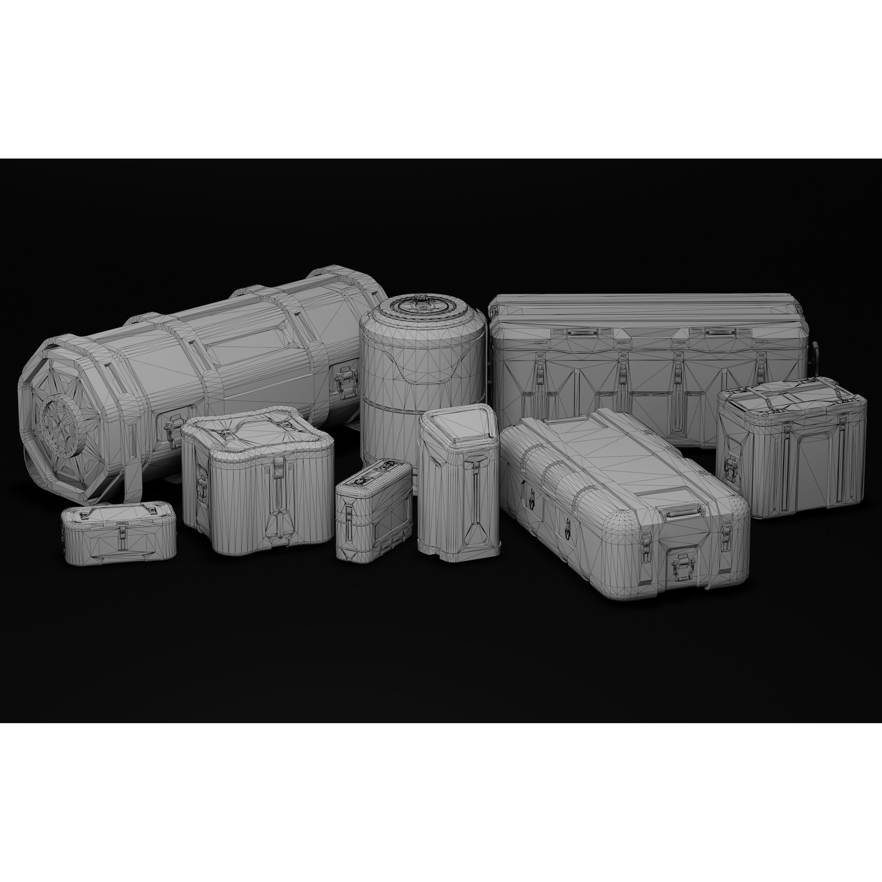 Sci-fi Military Crate Pack - Low-Poly Game-Ready 3D Model - View 4