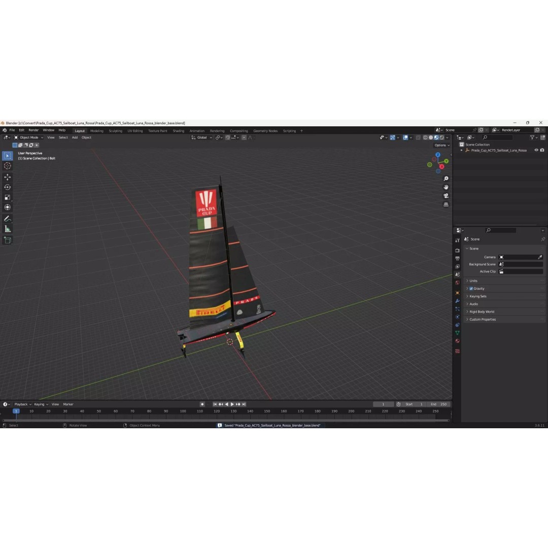 Prada Cup AC75 Sailboat Luna Rossa 3D Model – High Poly PBR Asset, FBX, OBJ