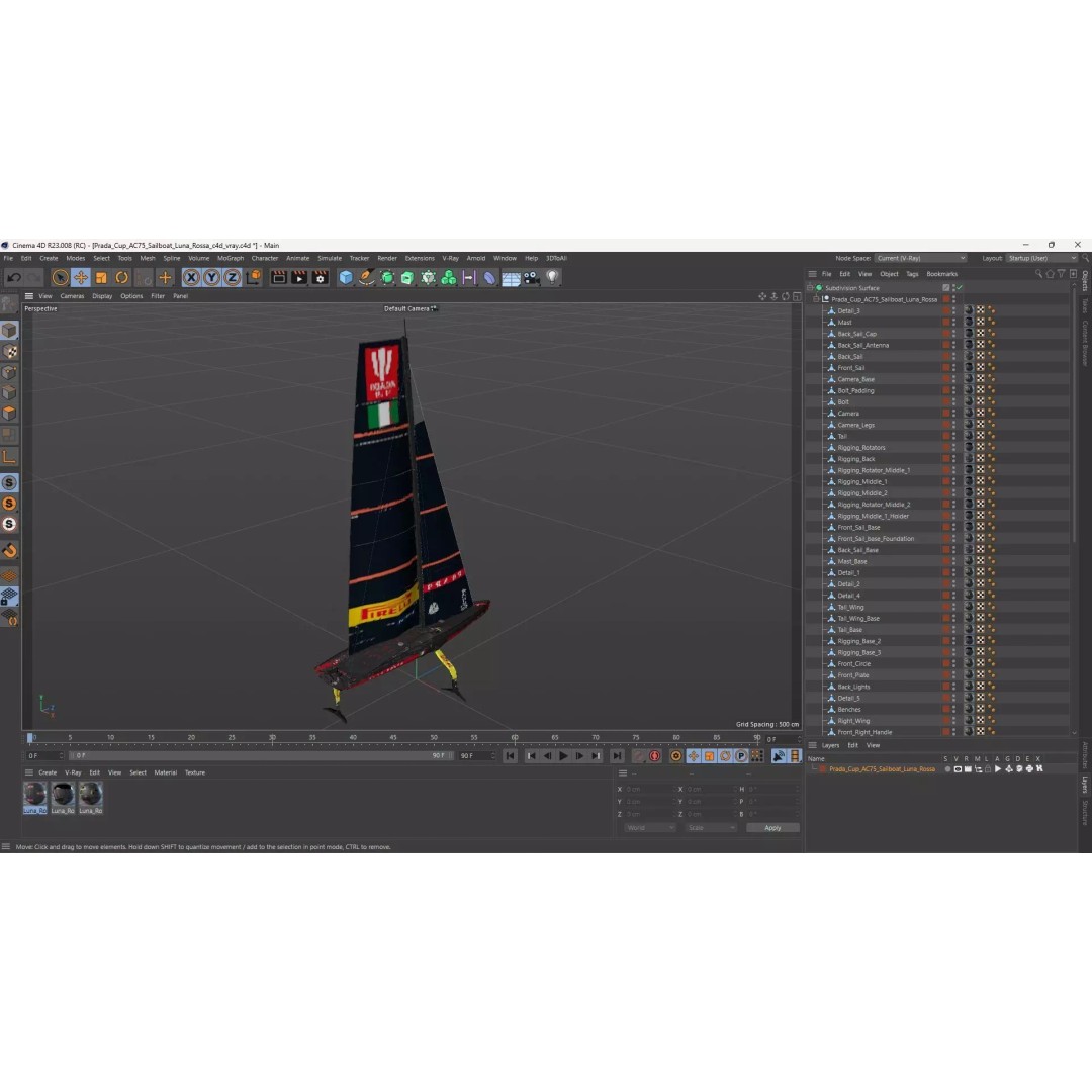 Prada Cup AC75 Sailboat Luna Rossa 3D Model – High Poly PBR Asset, FBX, OBJ - View 16