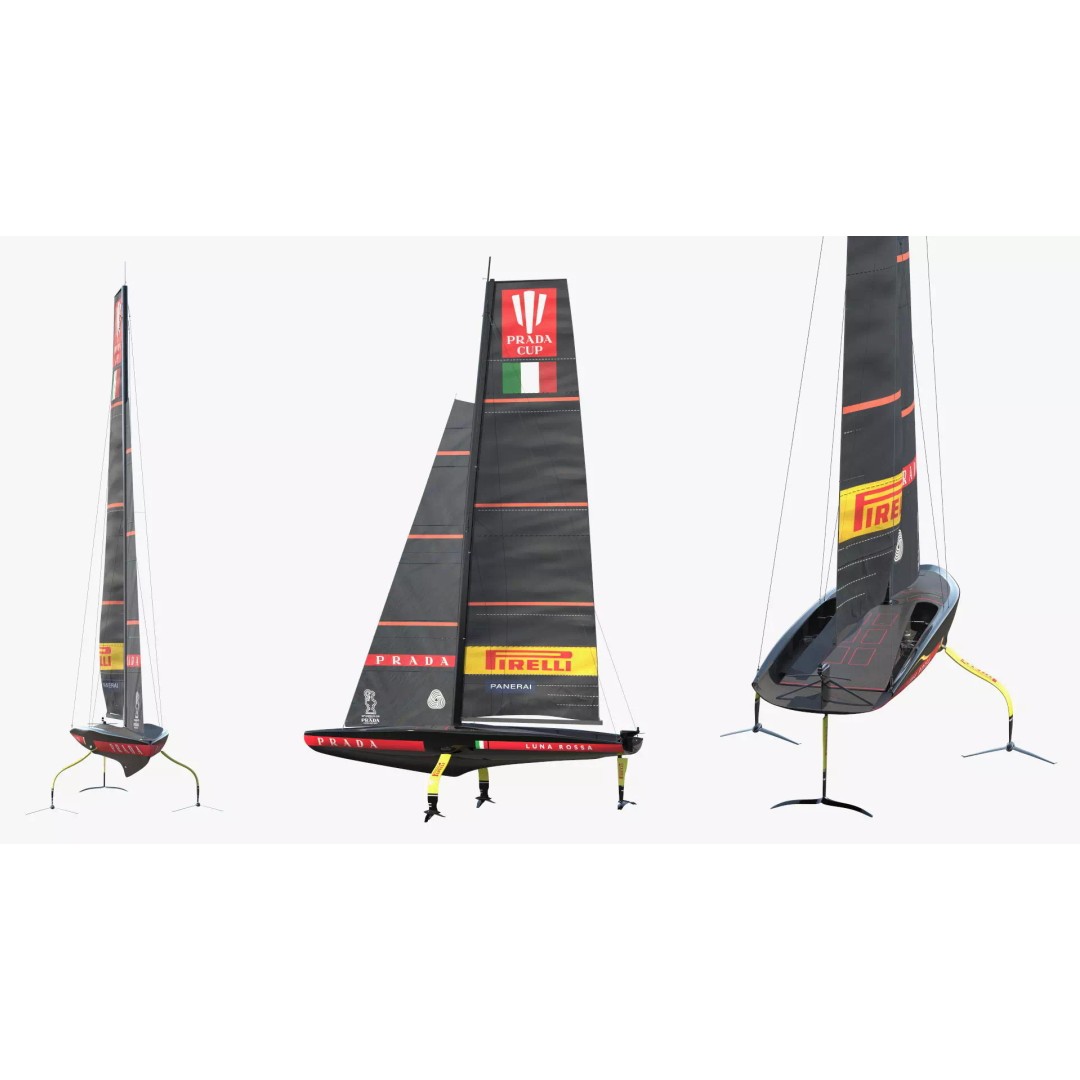 Prada Cup AC75 Sailboat Luna Rossa 3D Model – High Poly PBR Asset, FBX, OBJ - View 4