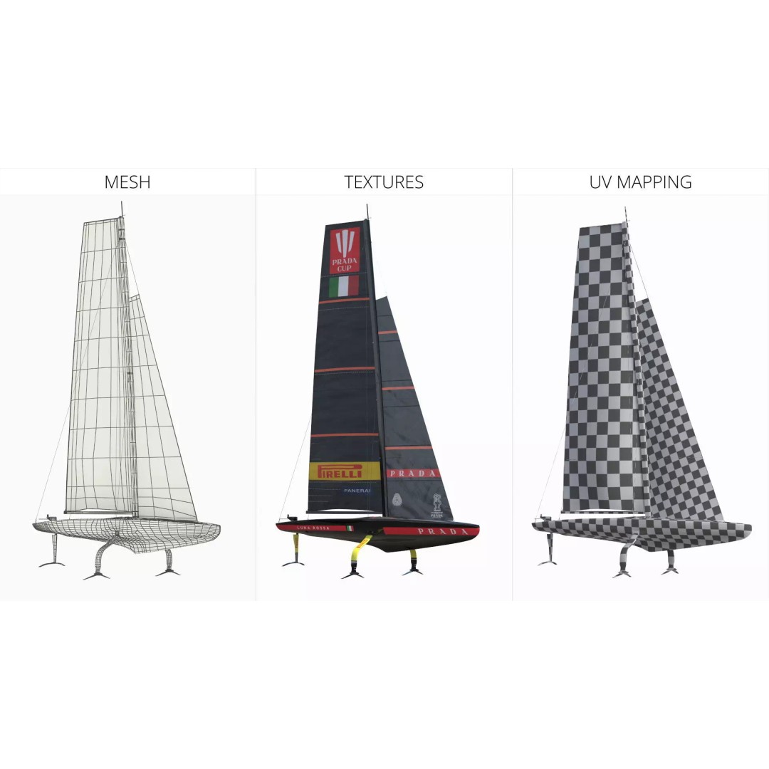 Prada Cup AC75 Sailboat Luna Rossa 3D Model – High Poly PBR Asset, FBX, OBJ - View 9