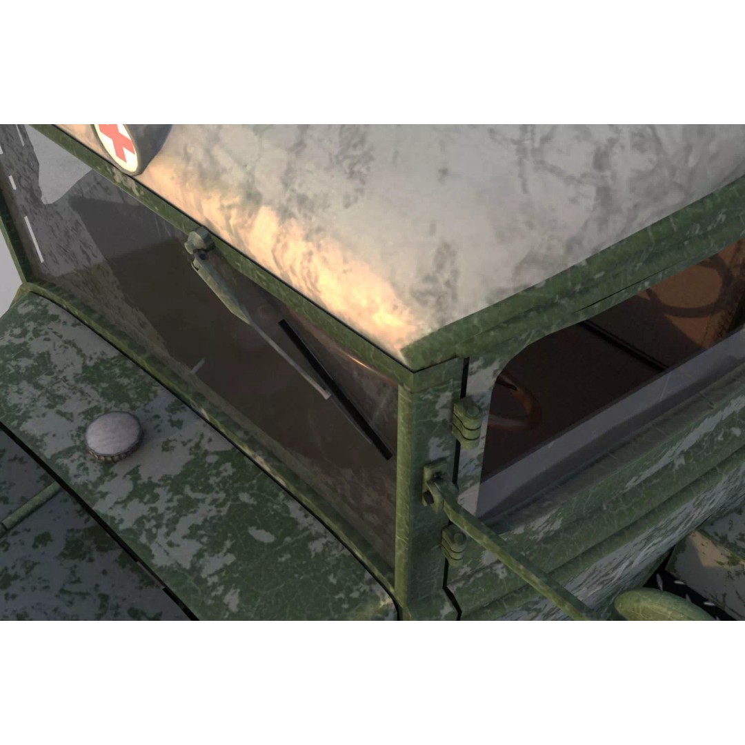 GAZ-55 Ambulance 3D Model – Low Poly Game Asset, PBR Textures - View 14