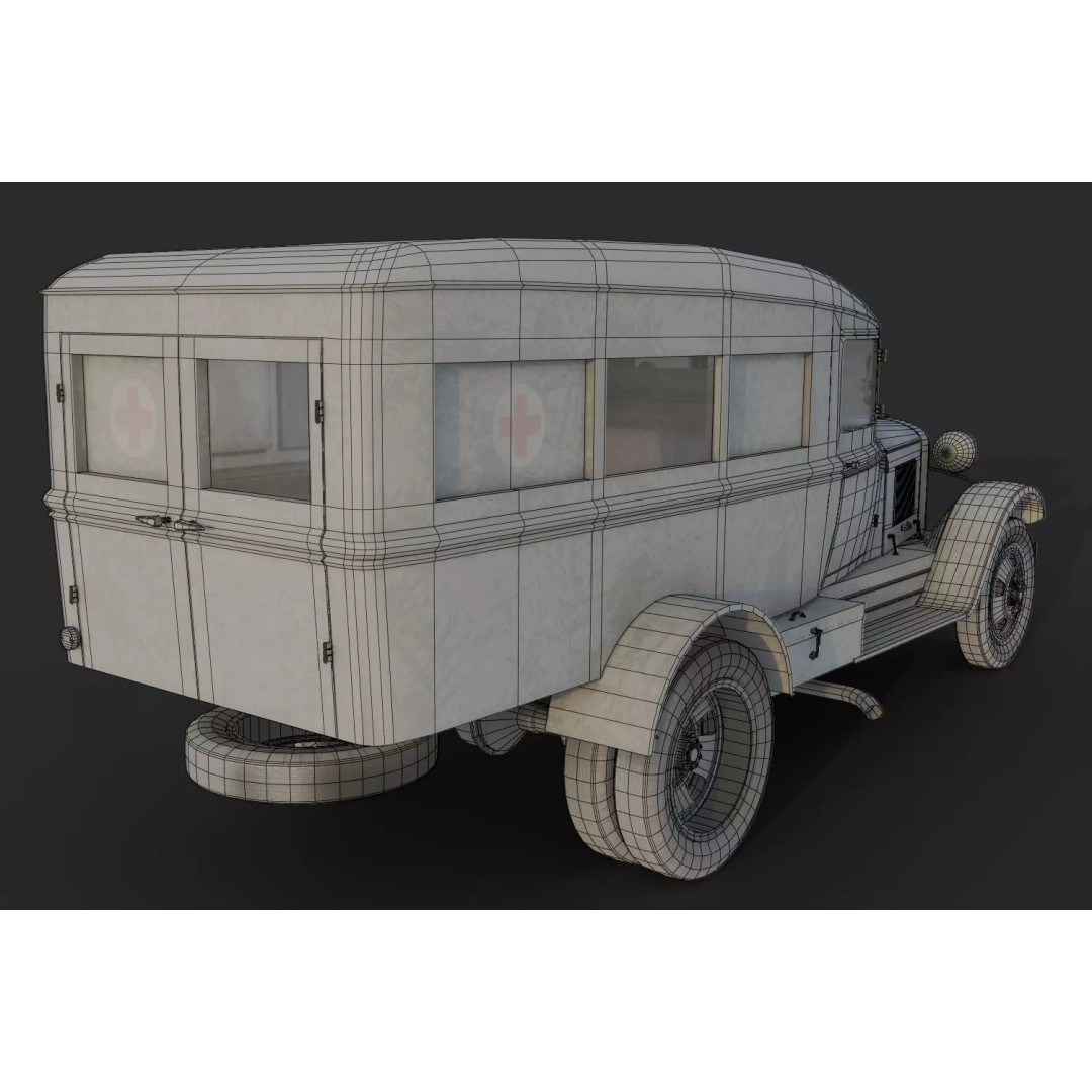 GAZ-55 Ambulance 3D Model – Low Poly Game Asset, PBR Textures - View 16
