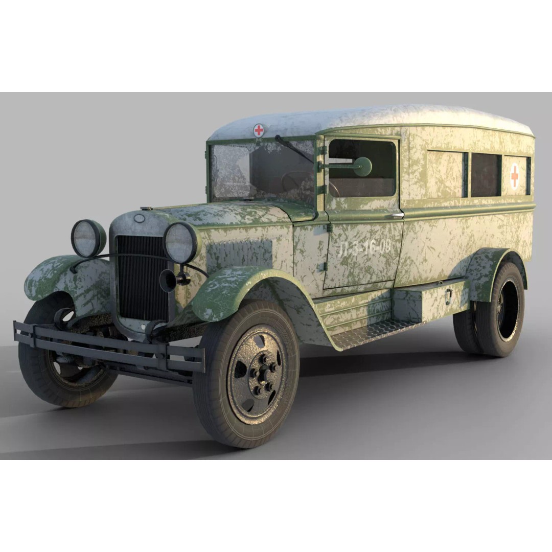 GAZ-55 Ambulance 3D Model – Low Poly Game Asset, PBR Textures - View 2