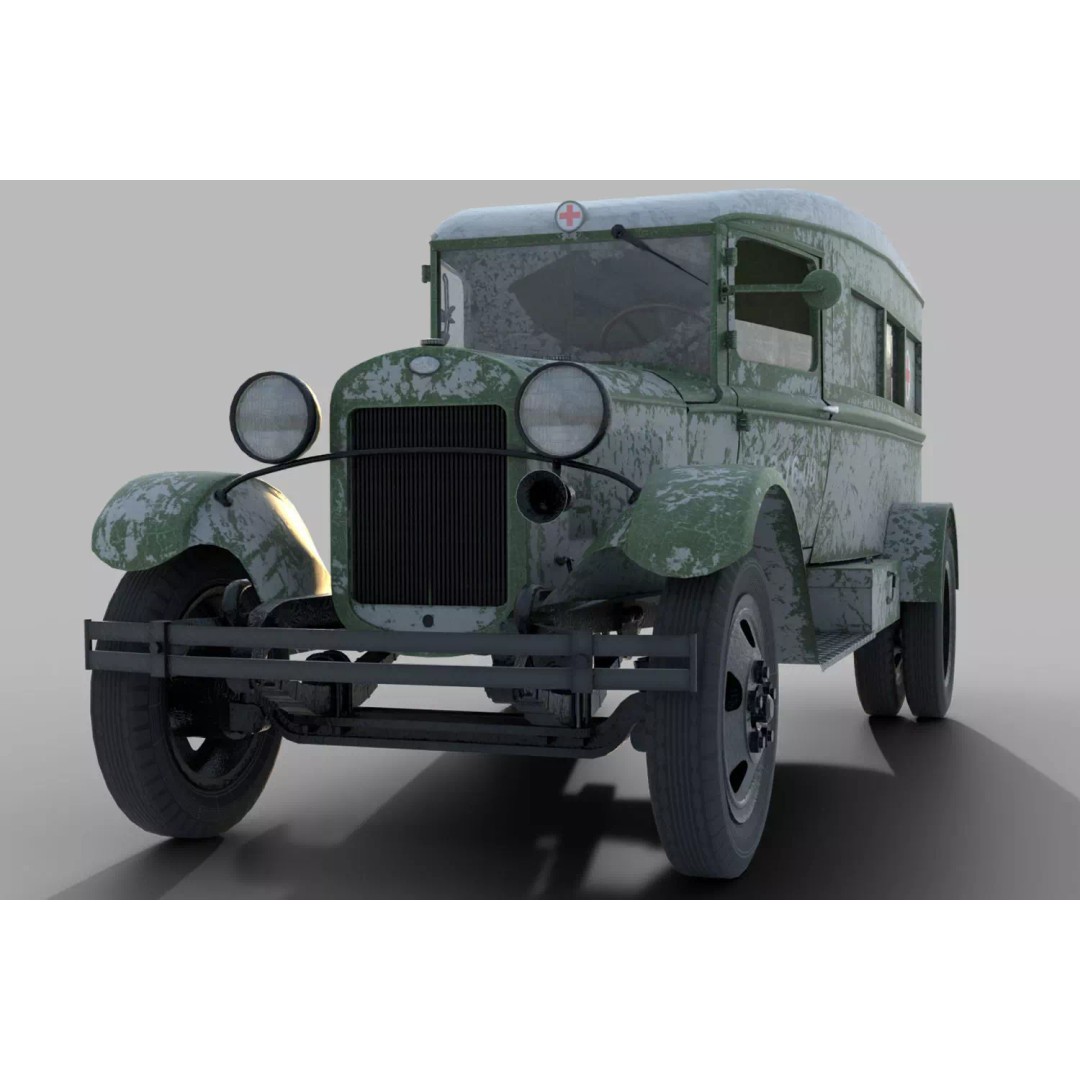 GAZ-55 Ambulance 3D Model – Low Poly Game Asset, PBR Textures - View 3